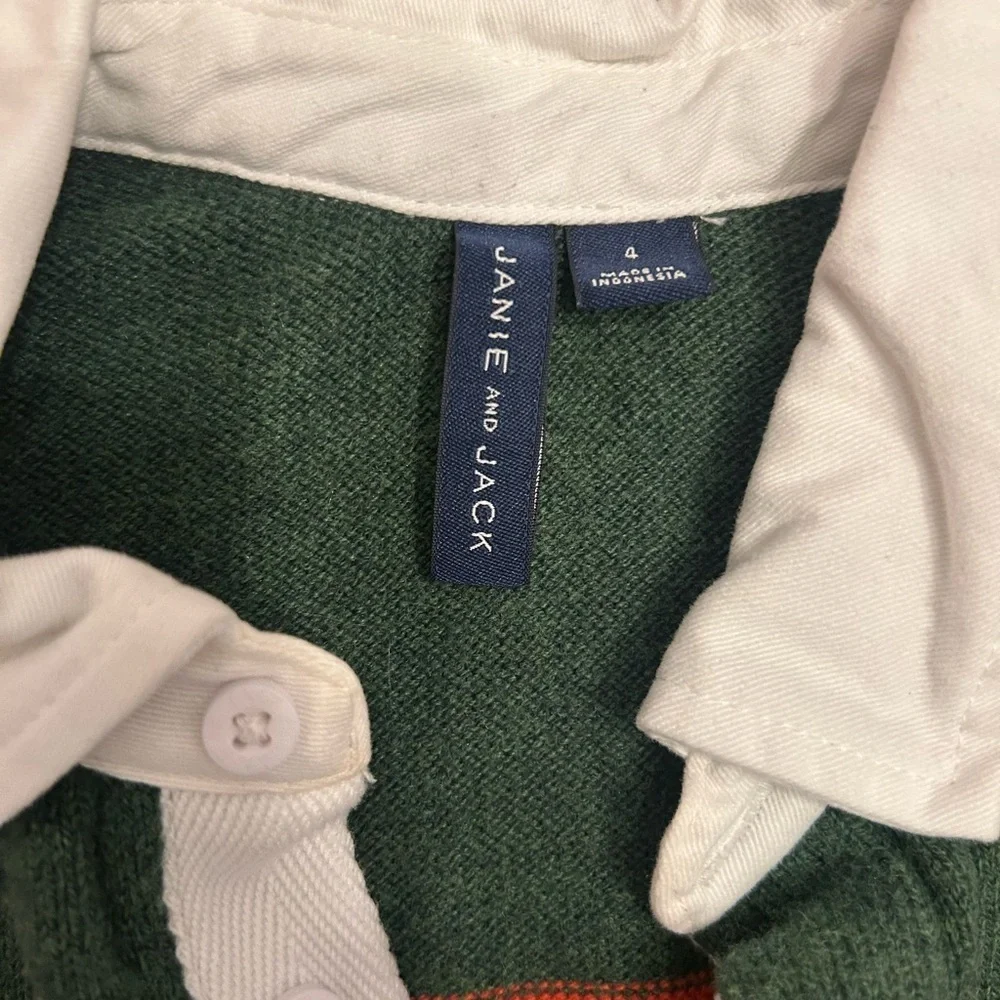 Janie and Jack Green Sweater with Orange and Navy Stripes